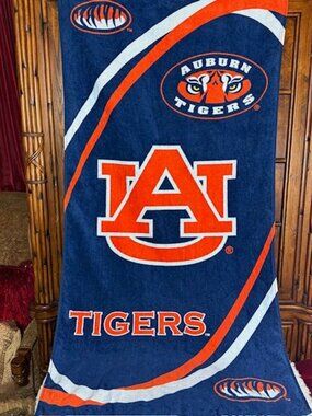 Vintage 2pc Auburn University Auburn Tigers Beach Bath Towel + Jersey Koozie Set